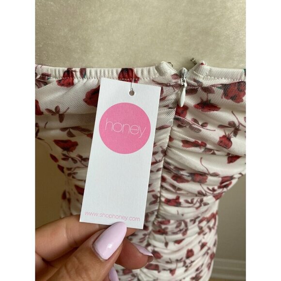 O.Vianca womens floral ruched NEW bodycon dress size small - Picture 5 of 6